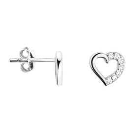 SOFIA MILANI - Women's Earrings 925 Silver with Zirconia Stones - Heart Stud Earrings, Sterling Silver, Cubic Zirconia