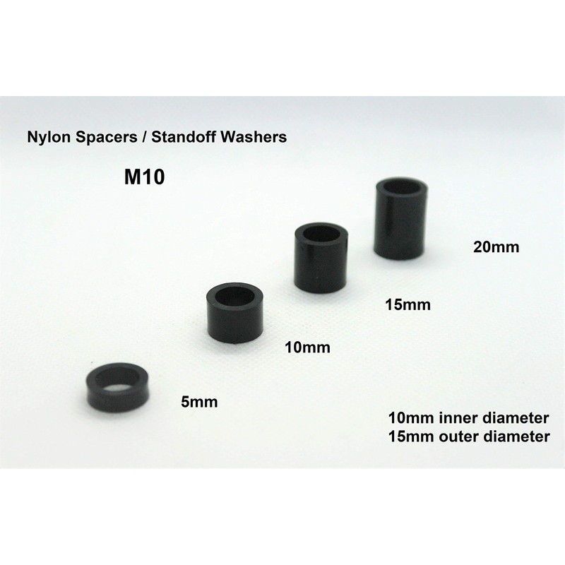 Black Spacers Nylon M10 x 10mm Length, 10.4mm Inner Diameter