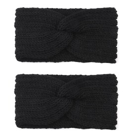 Pack of 2 women's winter headbands, children's headband, girls, knitted headbands, elastic hair band, ear warmers, versatile headband, women, for autumn and winter (black)