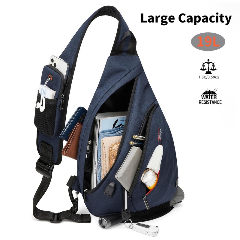 TUDEQU Sling Bag for Men,8 Pocket Sling Backpack Men,19L Sling