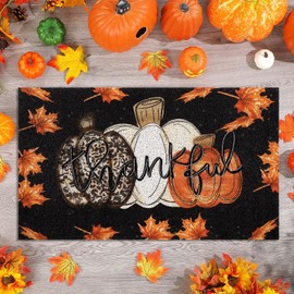 Moucuny Thanksgiving Doormat Fall Pumpkin Floor Mat Autumn Maple Welcome Outdoor Rugs Harvest Leaves Outdoor Coir Rubber Non Slip Doormat for Front Porch Home Entrance Indoor Outdoor Decor