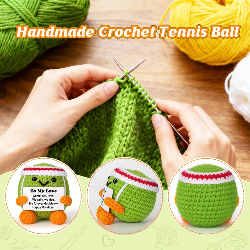 Weming Couple Mini Crochet Tennis Ball Plush with Story Card,