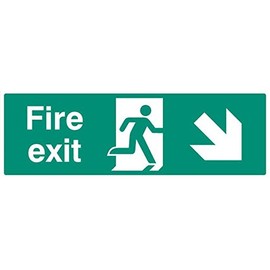 Fire Exit Down Right Sign, SAV, Signs Personal Protection, Site Security, 1 Pack - 22006L