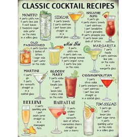 The Original Metal Sign Company Fridge Magnet - Classic Cocktail Recipes, 90 x 65 x 3mm, Metal, 1 piece