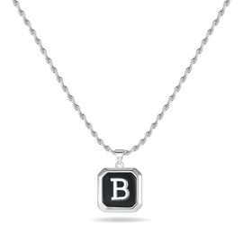 Silver Initial Necklace for Men Boys, Stainless Steel Rope Chain Silver Initial B Letter Pendant Necklace for Men Simple Initial Necklaces for Women Silver Chain Mens Initial Necklace Jewelry Gifts