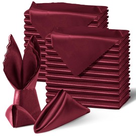Homiest Burgundy Satin Napkins - 100 Pack, 20x20 Inches, Scalloped Square, Elegant Wedding & Party Napkins