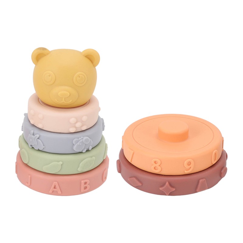 6 Pcs Soft Sensory Stacking Circle Toys with Bear Stacker