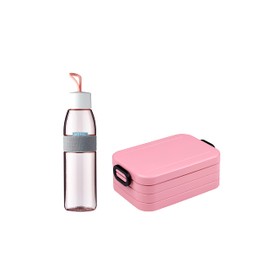 Mepal - Lunch Set To Go - Lunch Set with Lunch Box & Water Bottle - Healthy Lunch Gift Set - Lunch Box for 2 Sandwiches or 4 Slices of Bread - Drinking Bottle 500 ml - Nordic Pink