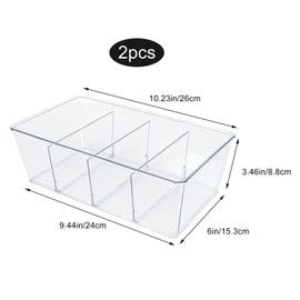 Zythrem Fridge Organisers 2 Pack Fridge Storage Organiser Bins Stackable Storage Container with Removable Divider for Kitchen and Refrigerator Cupboard Practical Can Clear Plastic Drawer Organization