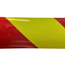 Reflective Solutions- V98 Chevron Reflective Tape- Lime Yellow Red Stripe- 6in x 10 feet Left Hand Slant- Orafol Oralite DOT-C2 SAE Certified- Made in USA Chevron Safety Tape for Cars, Trucks, Trailer