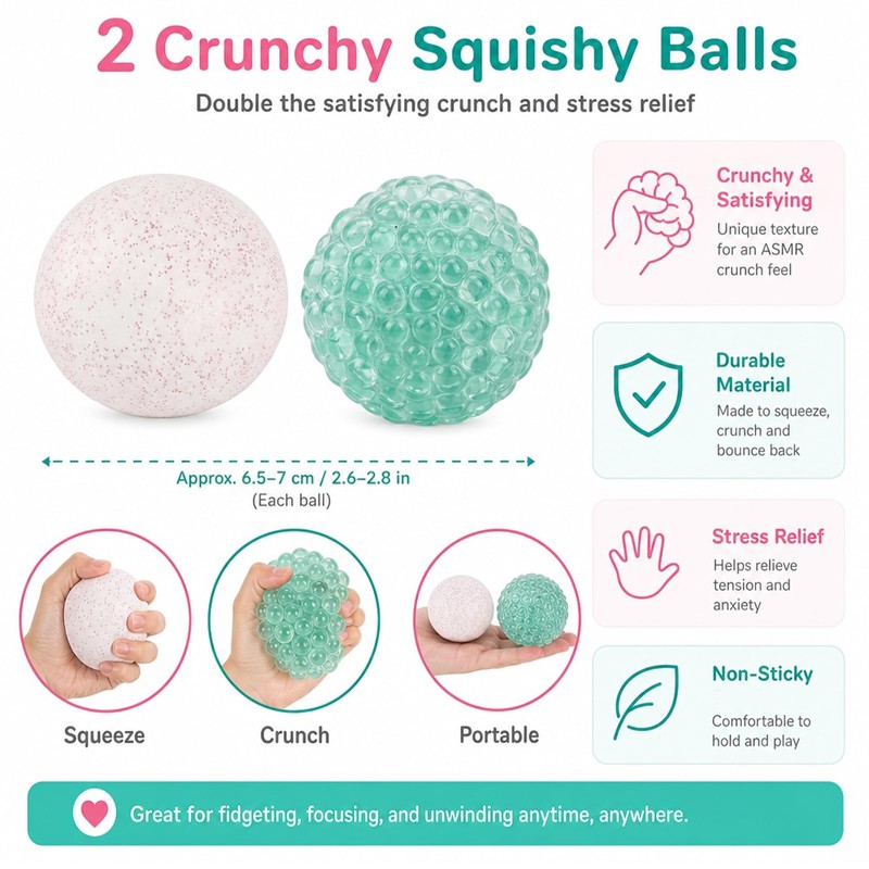 2PCS Crunchy Squishy Ornament, Pink and Green Tactile Tools, Handheld