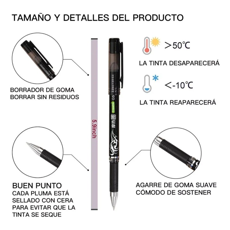 Set 12 Pz Plumas Borrables Surtidas Boligrafo Lapicero Borra