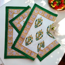 Indian Decor Cloth Cotton Napkins Set of 6 - Washable, Reusable Linen Napkins for Dining & Holiday Cloth Napkins, Bulk Napkins - Green Napkins (Green 1) X Large (20X20 Inches)