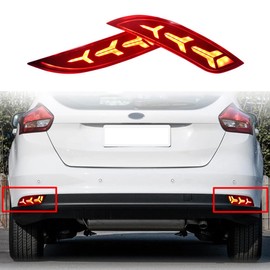 ruihe 3D LED Rear Bumper Reflector Turn Signal Brake Tail Lights Lamps Trim Fit for 2015 2016 2017 2018 Ford Focus hatchback ST Electric Titanium SE SEL