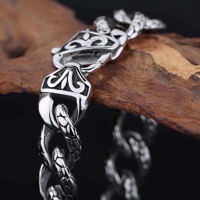 ULLMYYL Men’s Titanium Cuban Link Bracelet, Dragon & Snake Pattern
