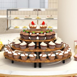 Wooden Display Stand, Tiered Display Riser with Metal Frame