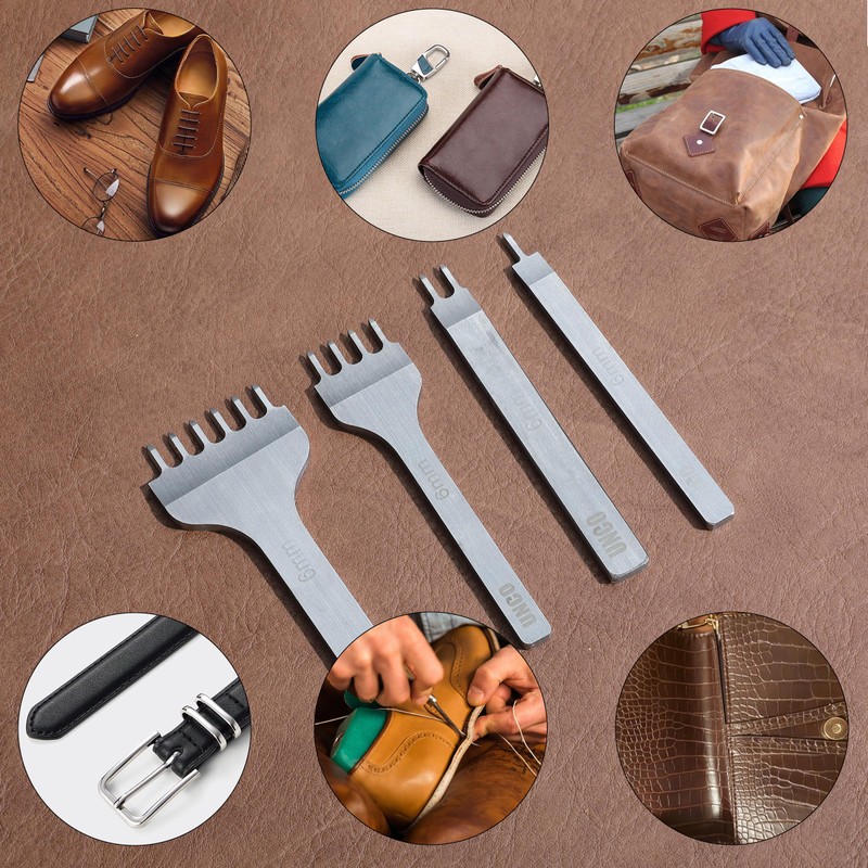 UNCO- Leather Stitching Punch, 4 Pack, 4 mm, 1/2/4/6 Prong,