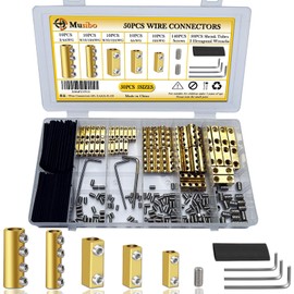 50pcs 2, 4, 6, 8, 10, 12AWG Wire Connectors, Quick Wiring Connection Terminal, Circuit Connector Wire Connector with Screws, Heat Shrink Tubes & Wrench, for household appliances and the power industry