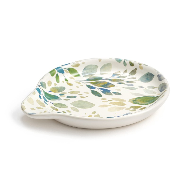 DEMDACO Blue Green Spring Leaves 6 x 4.5 Stoneware Spoon