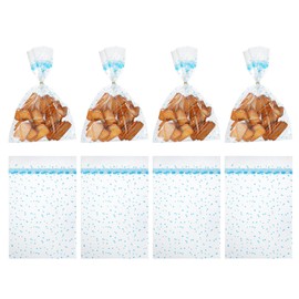 sourcing map 100pcs Clear Treat Bags, 11.8" x 7.9" Valentines Cookie Bags with Twist Ties for Valentine's Day Candy Packaging Blue