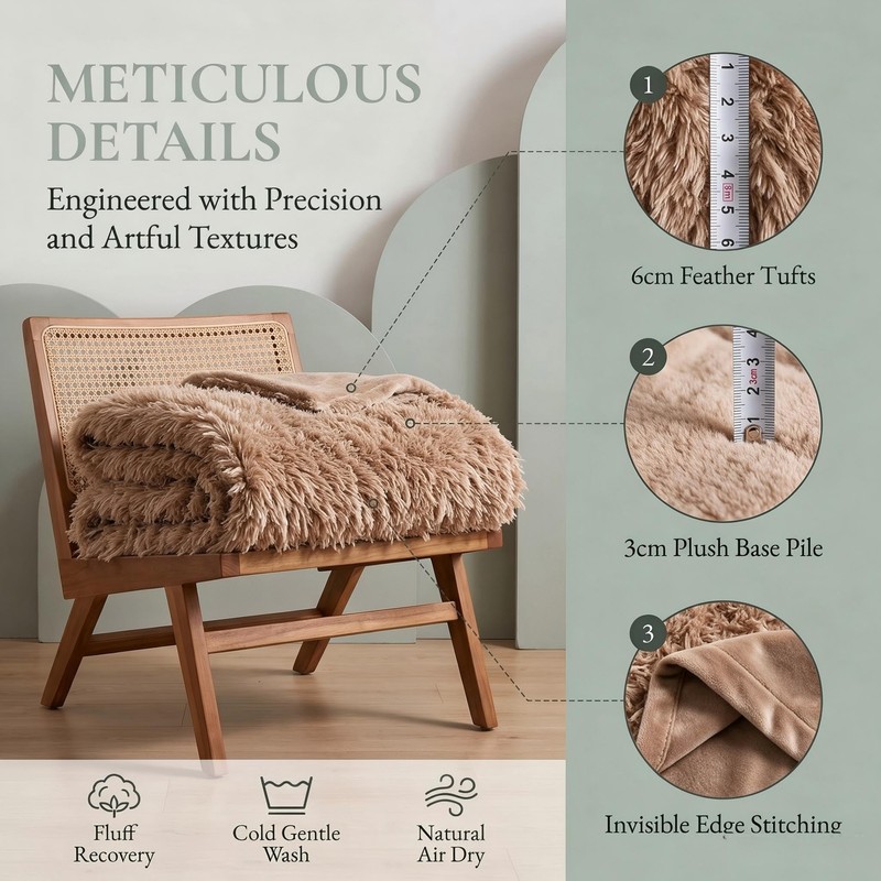 Faux Feather Shaggy Throw Blanket Light Coffee Blankets for Couch