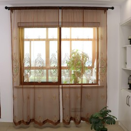 SLOW SOUL Set of 2 Panels Embroidered Birds Sheer Curtains for Living Room Bedroom Dining Room Curtains & Drapes High-end Curtain with Rod Pocket Brown Tulle 49W X 102L inch Length