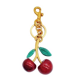 Cherry Bag Charms with Green Leaves Cherry Pendant Keychain Purse Bag Decoration Accessories Gift for Women Birthday Christmas Valentines Day