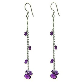 Franki Baker Sterling Silver Long & Dainty Amethyst Earrings. 9.5cm