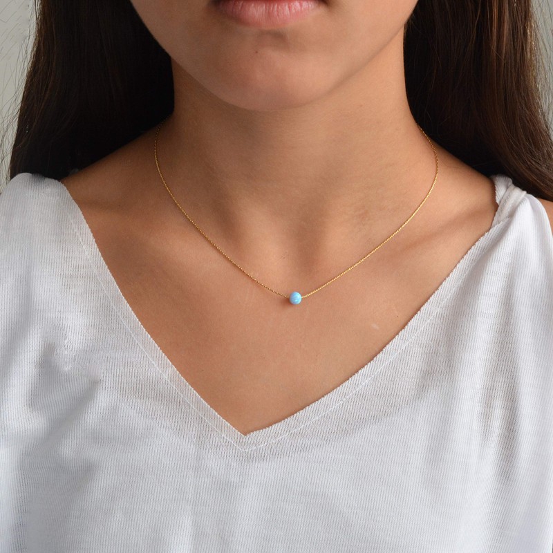Blue Opal 14K Gold Filled Opal Bead Necklace Length 41cm+5cm