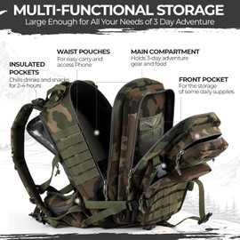 MIRACOL Outdoor Tactical Military Backpack - Army Style MOLLE Survival Rucksack for Men - Heavy Duty Bug Out Bag for Travel Hiking Hunting Camping Camouflage Green