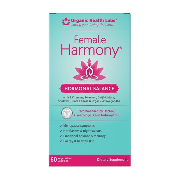 Female Harmony Hormonal Balance, Helps Eases Fatigue, Night Sweats, Hot Flashes and Mood Swings, Natural Menopausal Support for Women, 60 Veggie Capsules - Organic Health Labs