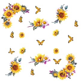 Adesivi da parete con girasole ad acquerello, adesivi da parete creativi 3D con fiori gialli, adesivi da parete con fiori di sole e farfalle, TV, decorazione artistica da parete