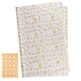 CHRORINE Christmas Wrapping Paper Snowflake Tissue Paper with Snowflake Stikers for DIY Craft, Christmas Party Winter party Decorations (Gold)