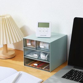 MILULUGO Organizador de maquillaje con 4 cajones, organizador de computadora, caja de almacenamiento de cosméticos para esmalte de uñas, lápiz labial, pinceles, joyas, cuidado de la piel, cajas de organización de baño, azul