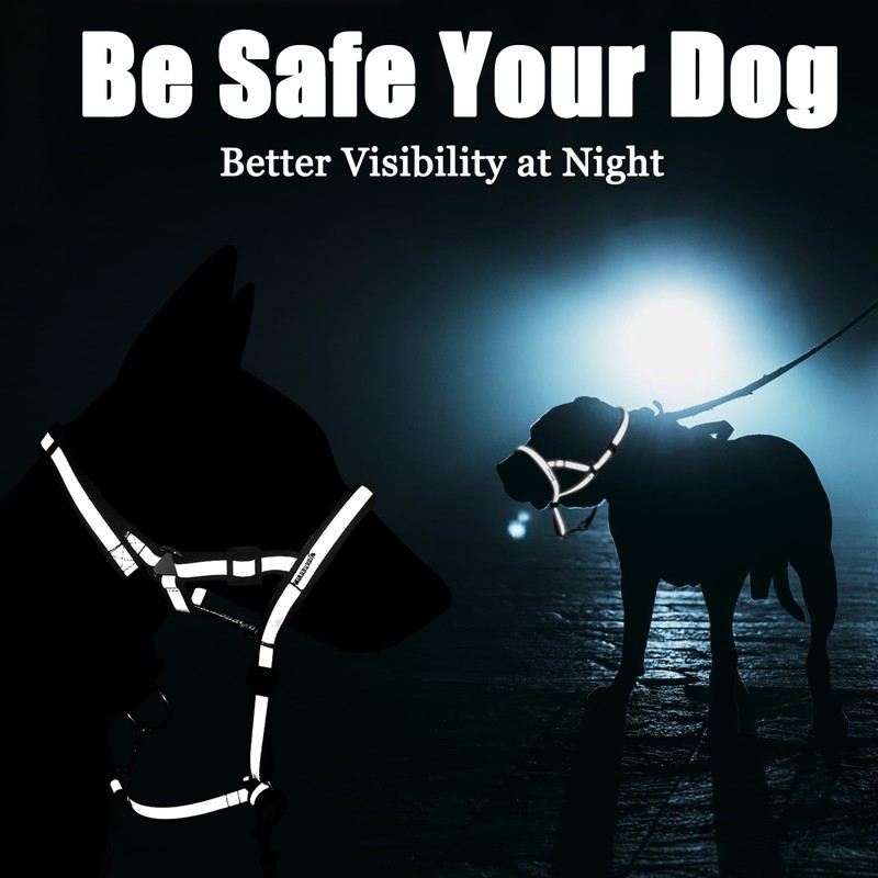 BARKLESS Reflective Head Collar, No Pull Collar for Large Dogs,