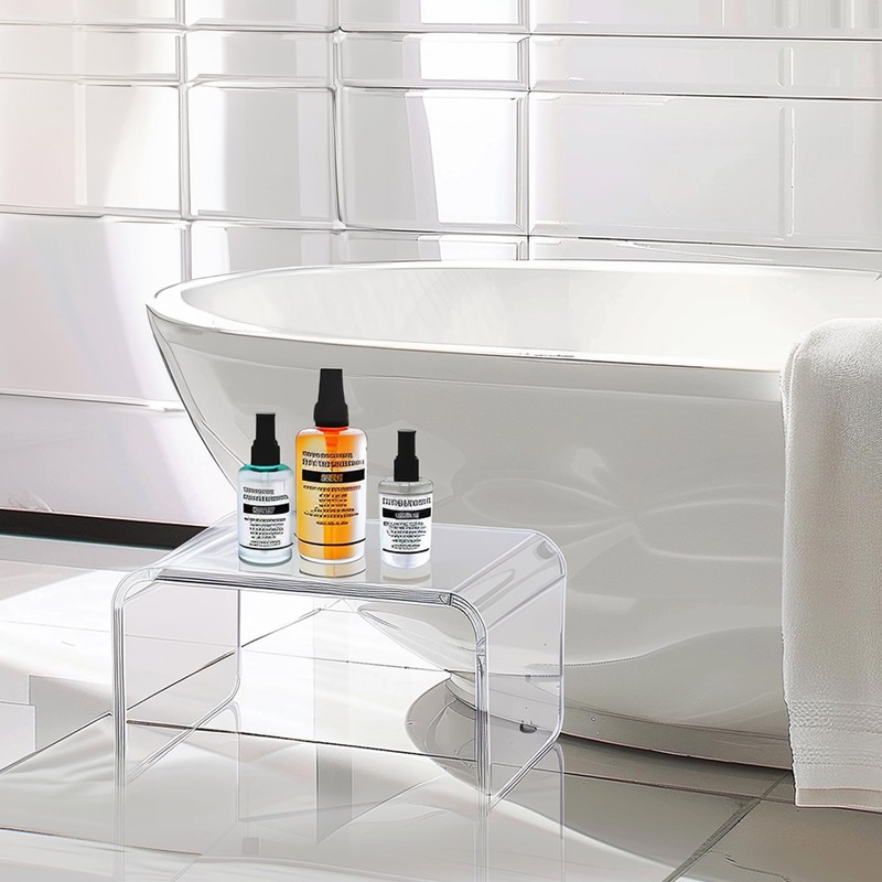 Jusalpha Heavy Duty Acrylic Shower Stool, Clear Acrylic Stands for