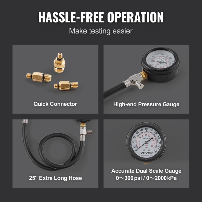 VEVOR Compression Tester Adapter Kit, 9 Pcs Automotive Engine Cylinder