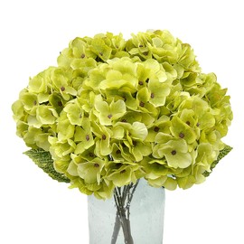 2Bouquets Artificial Fake Flowers Plants Silk Hydrangea Arrangements Wedding Bouquets Decorations Plastic Floral Home Kitchen Garden Party Festival Bar DIY(Chartreuse,5 Flower Heads)