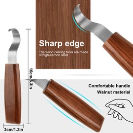 Olerqzer Wood Carving Knife With Leather Strop and Polishing Compound, Wood Whittling Tools for Beginners, Adults and Kids (Hook Carving Knife)