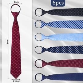 Geyoga 6 Pcs Zipper Ties for Boys Girls Men Women Teenagers Pre Tied Adjustable Blue Necktie Clip for School Uniform Graduation Business Wedding (Delicate Style)