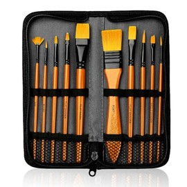 Pinceles para Pintura Acrilica,Pinceles para Acuarela,Juego de 10 Pzs Pinceles para Oleo Profesional con Bolsa de Lona,para Artistas, Cabeza Plana y con Punta