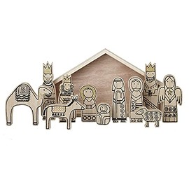 Heaven Sends Traditional Nativity Set - Wooden Figures in wooden stable storage box