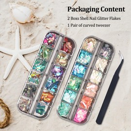 Aurora Shell Nail Glitter Flakes,Holographic Irregular Abalone Slices Sea Shell Sequins Nail Charms,Spring Summer DIY Manicure Paillette Accessories for Nail Art Decoration 3D Sparkly Nail Art Tips