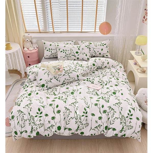 KAREVER Sage Botanical Comforter Set Full White and Green Floral