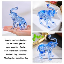 Ornalrist Crystal Blue Elephants Figurines Glass Decor Animal Figurines, Elephant Gifts for Women Collectible Figurines Paperweights Birthday for Mom Friends