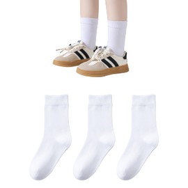 Marchare Boys Seamless Crew Socks School 8-12 Qwhite 3p Dressy Socks Uniform Athletic Calf Sock For Kids