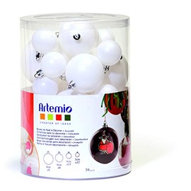 Artemio Christmas Baubles, Plastic, white to Decorate in Different Sizes,39-Piece