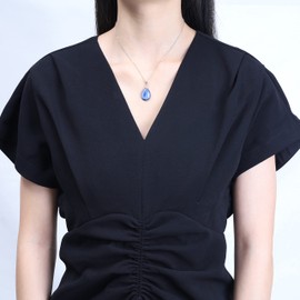 GAVU - Collar de plata de ley 925 con forma de lágrima, Piedra, piedra cianita