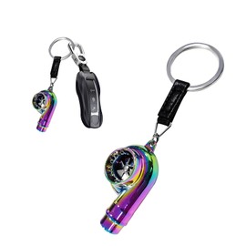 Augeny Car Turbo Keychain, Creative Metal Spinning Turbocharger Key Fob, Universal Vehicle Part Keychain Key Ring Decoration (Colorful)