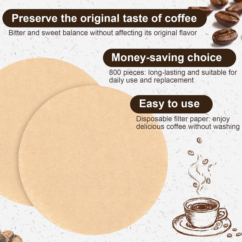 700 Pcs Unbleached Natural Paper, 6.4cm Coffee Filters Round Replacement
